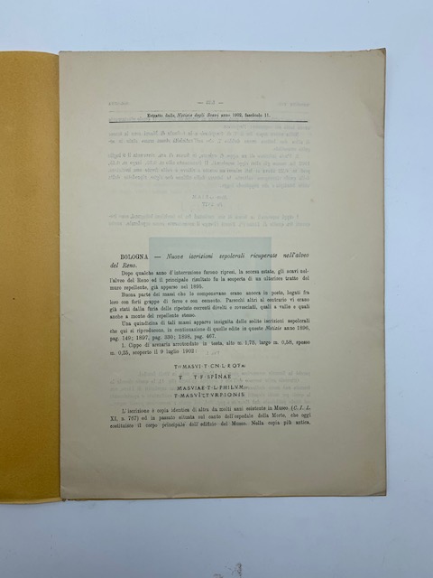 Bologna. Nuove iscrizioni sepolcrali ricuperate nell'alveo dei Reno